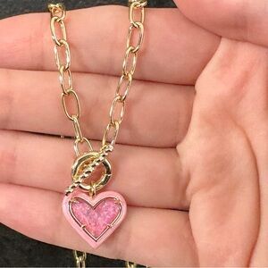 Gold and Pink Kendra Scott Heart Pendant Necklace